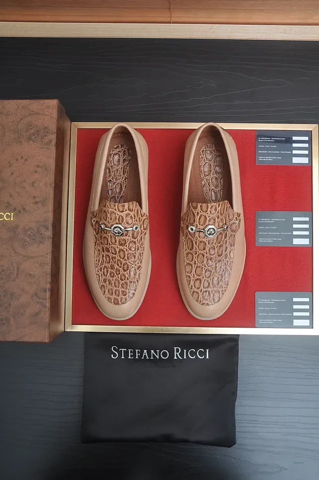 Stefano Ricci Horsebit Loafer Beige Crocodile-Panel Leather Loafers 5