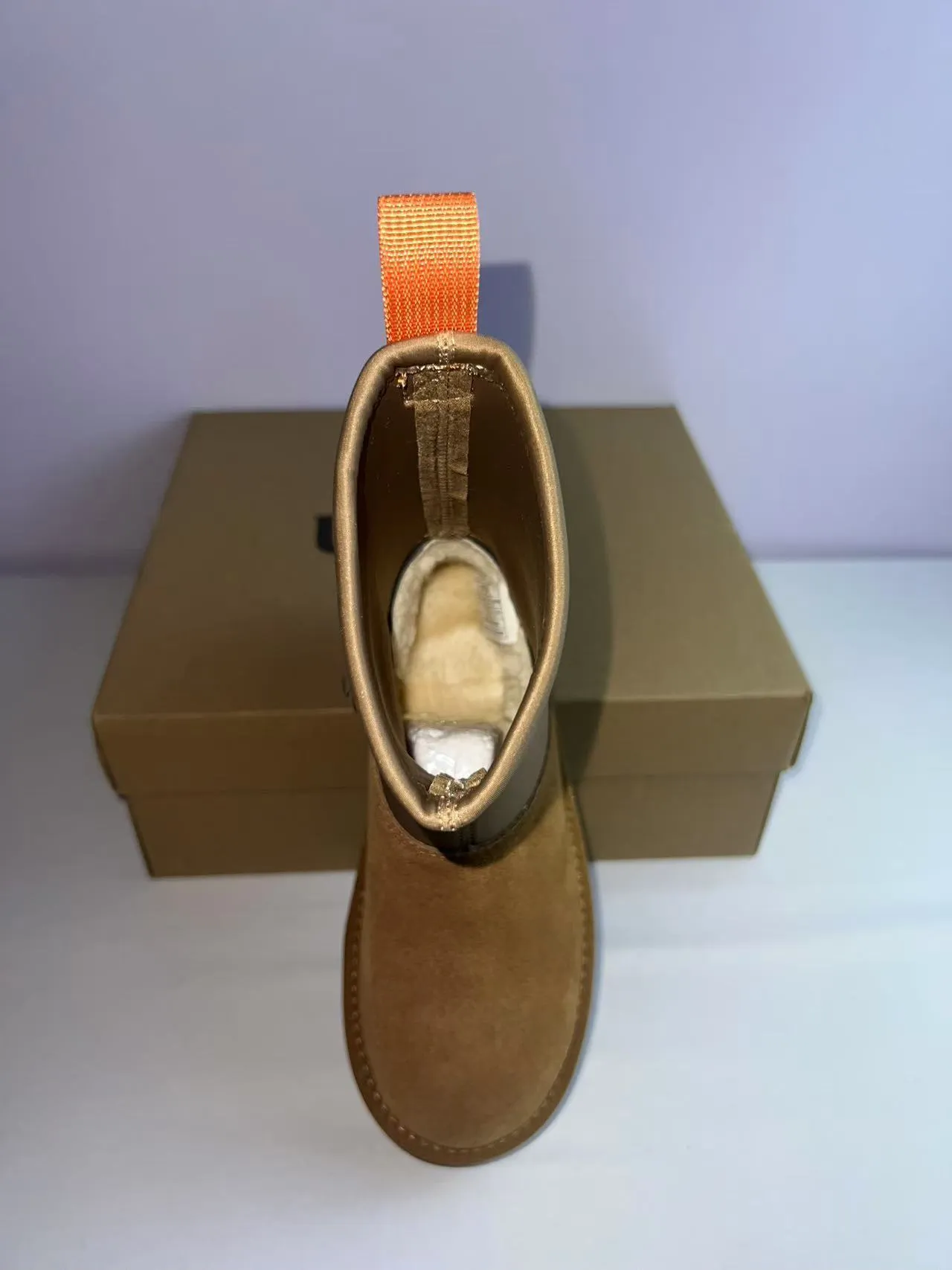 Tan Suede and Elastic Shaft Platform Ankle Boots 2