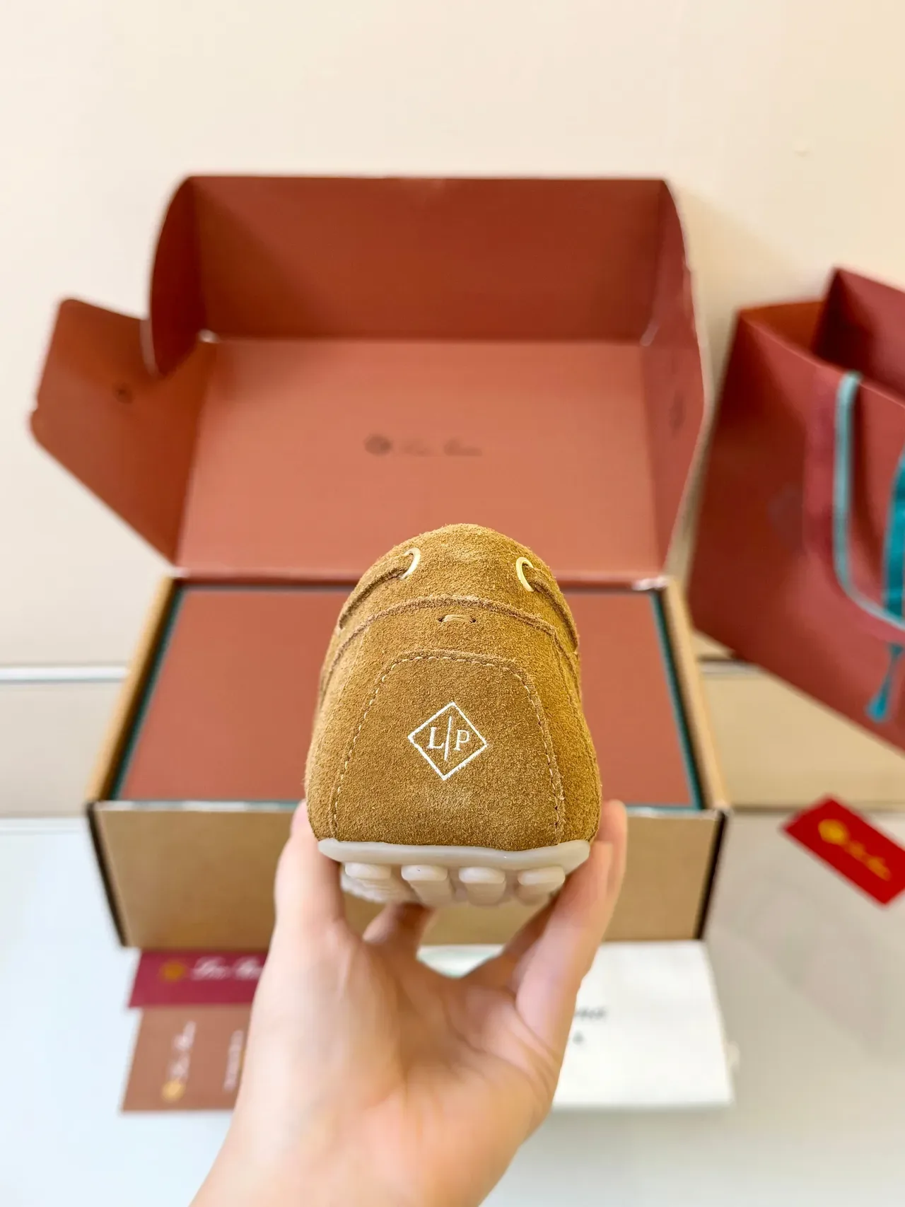 Tan Suede Grommet-Laced Bow Loafers 4