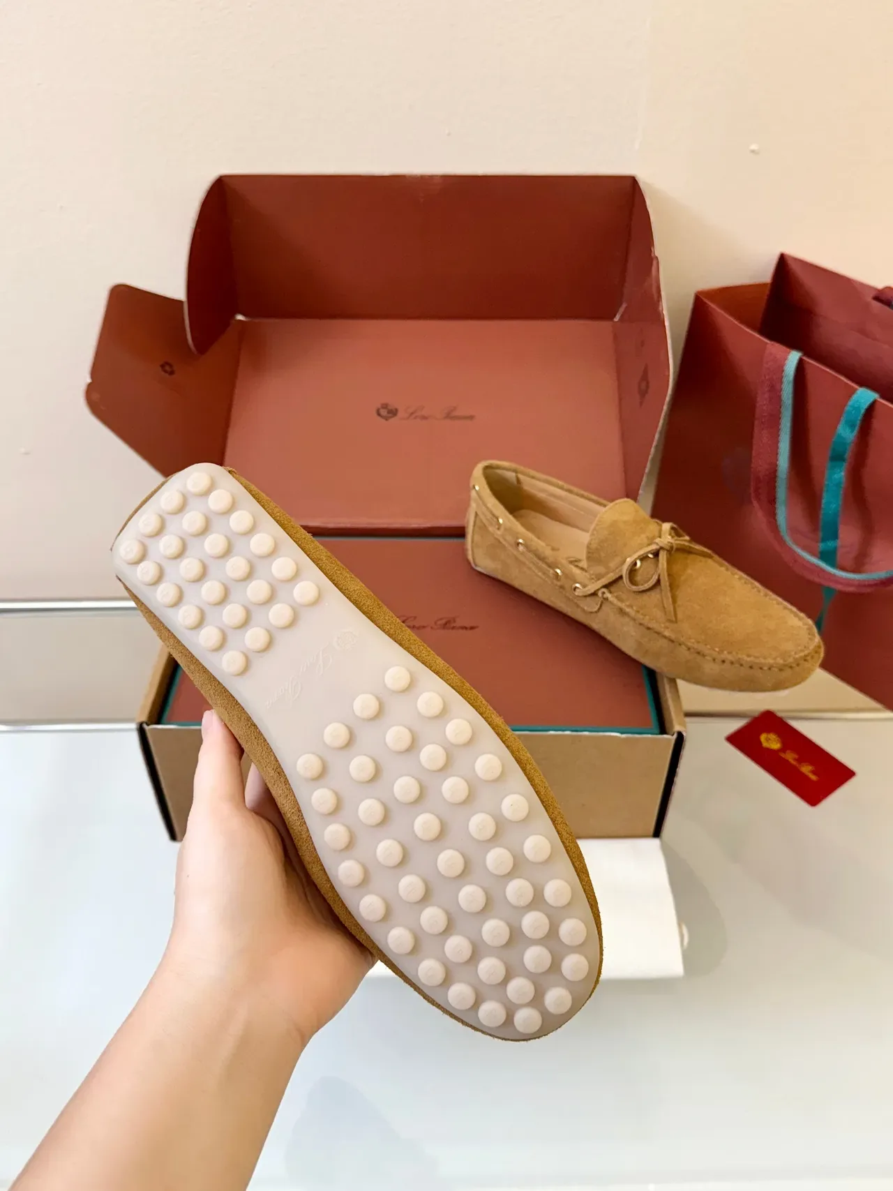 Tan Suede Grommet-Laced Bow Loafers 5