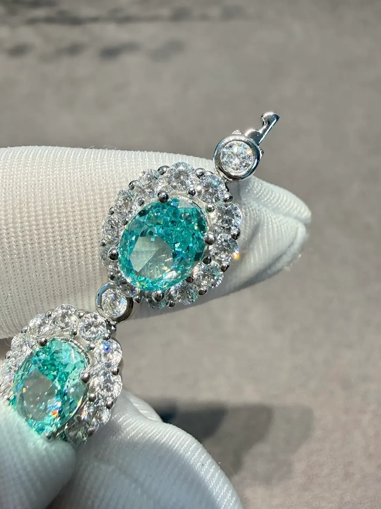 Teal Oval Gemstone Halo Pavé Linked Bracelet 5