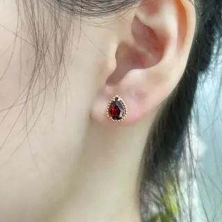 Teardrop Red Gemstone Gold-Tone Beaded Stud Earring