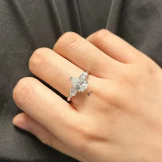 Three-Stone Pear-Cut Diamond Cluster Ring