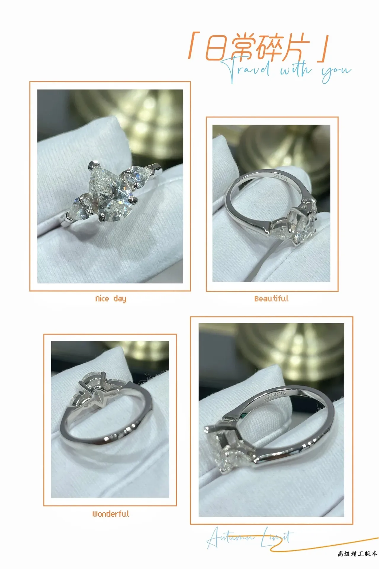 Three-Stone Pear-Cut Diamond Cluster Ring 2