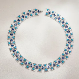 Collar choker de turquesa y azul con gemas geométricas
