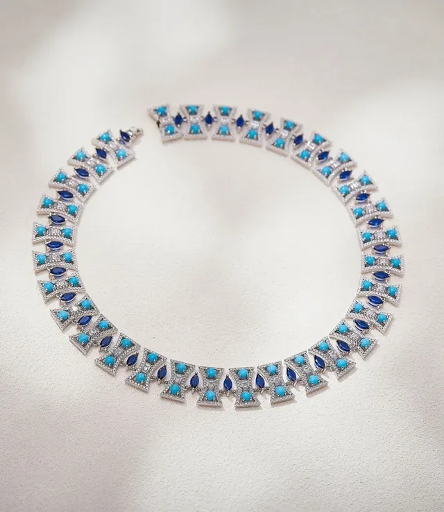 Turquoise and Blue Gemstone Geometric Choker Necklace 5
