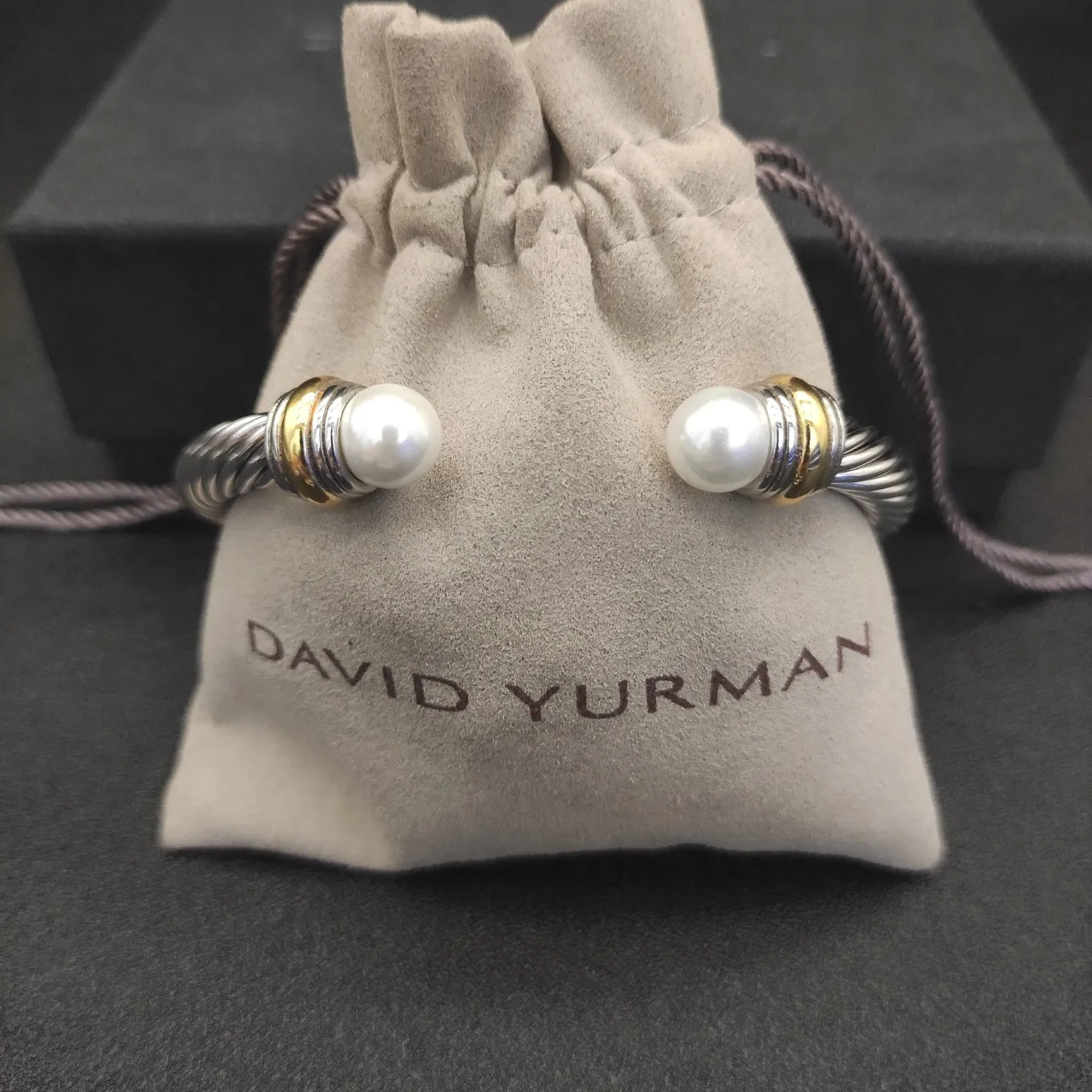 Twisted Cable Pearl-End Two-Tone Metal Bracelet 3