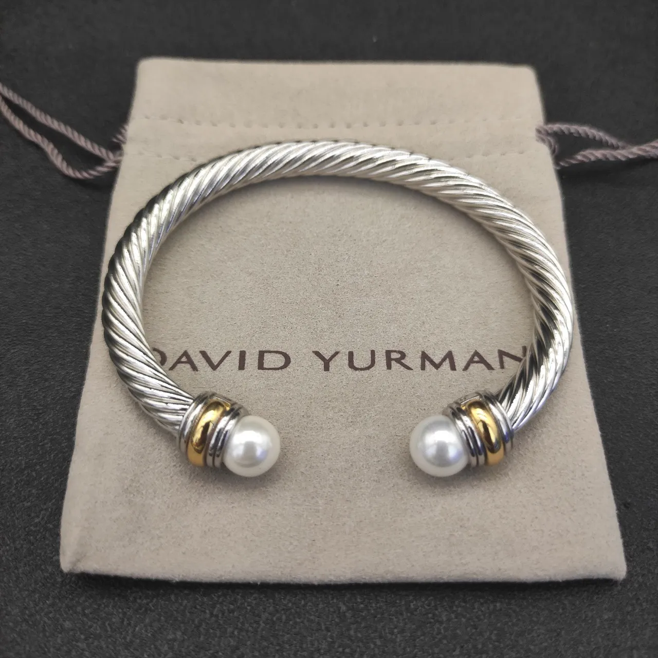 Twisted Cable Pearl-End Two-Tone Metal Bracelet 4
