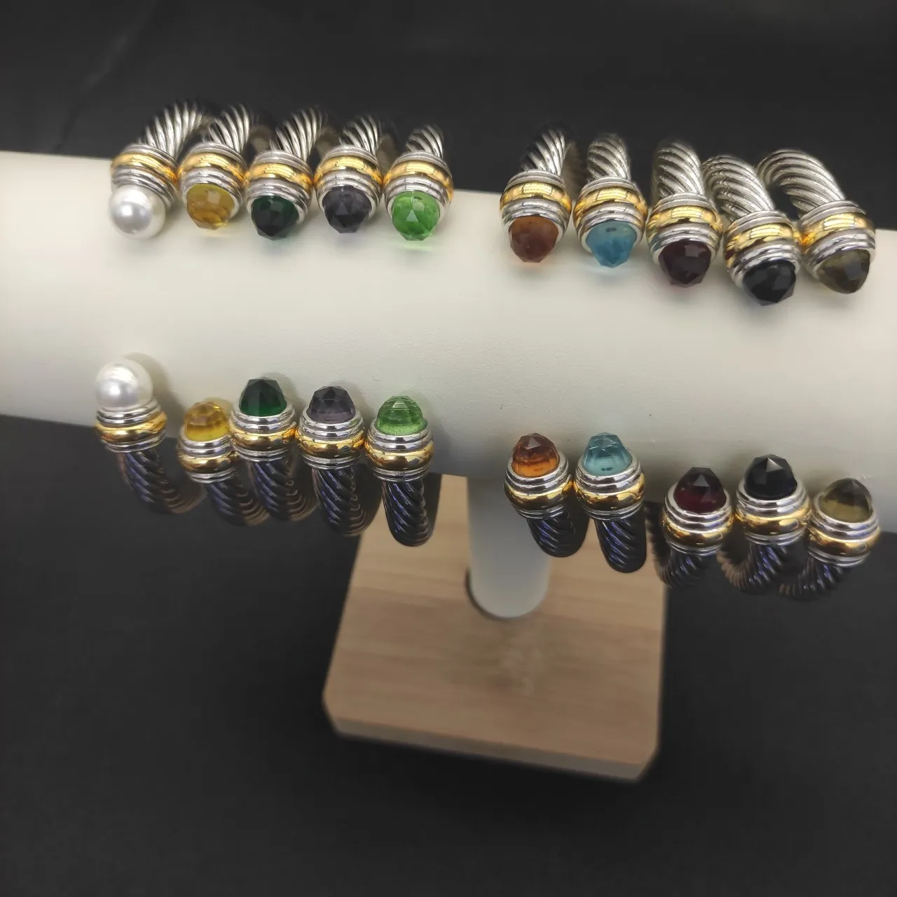 Twisted Cable Pearl-End Two-Tone Metal Bracelet 7
