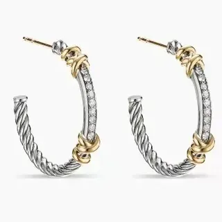 Twisted Rope Pavé Two-Tone Hoop Earrings