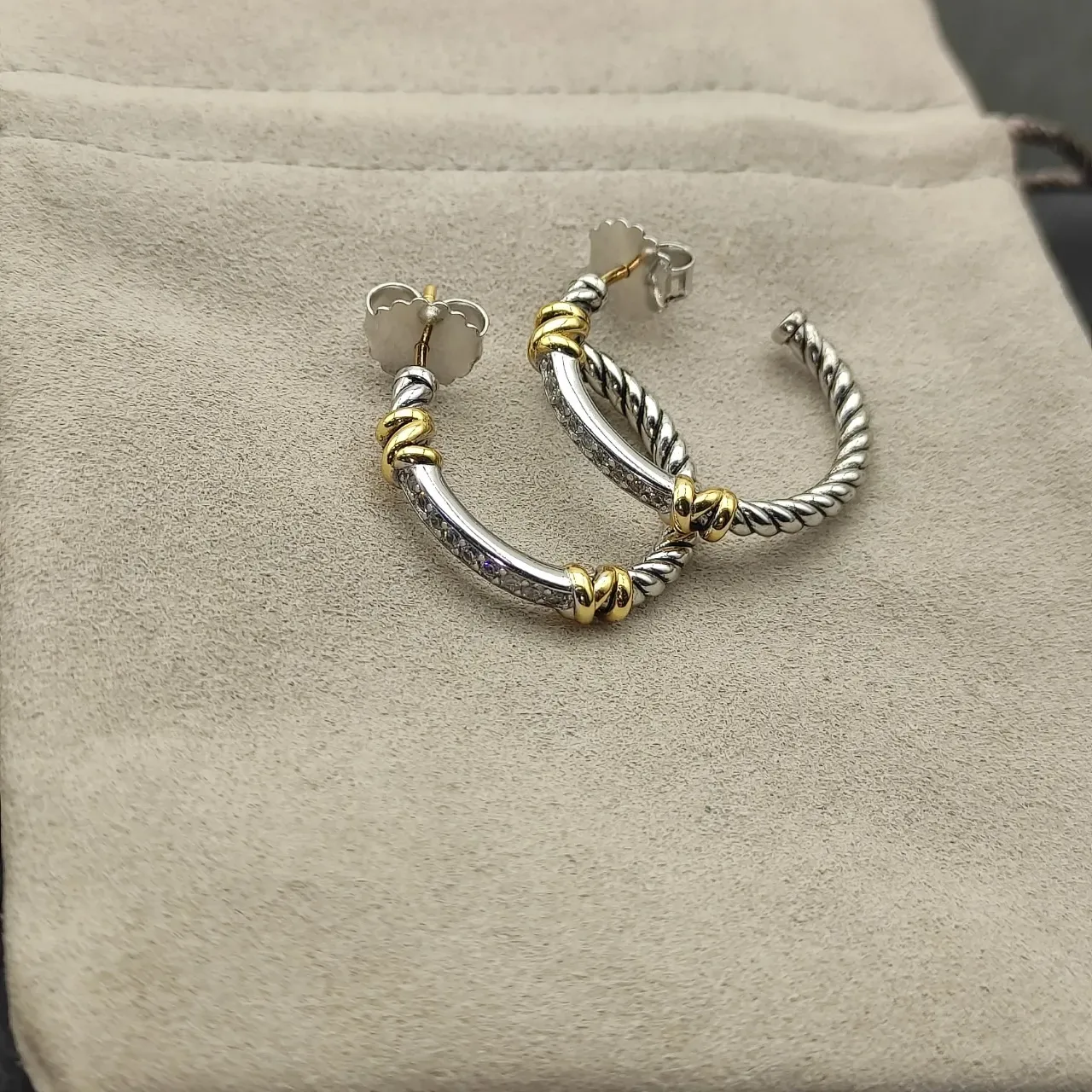 Twisted Rope Pavé Two-Tone Hoop Earrings 7