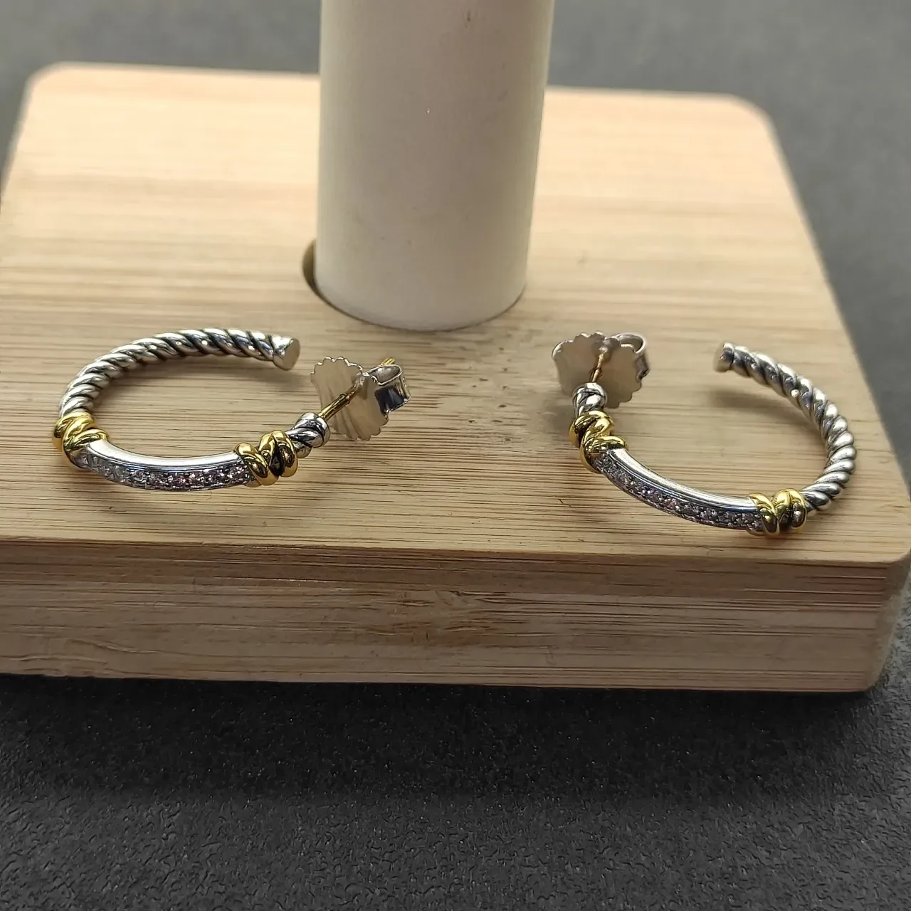 Twisted Rope Pavé Two-Tone Hoop Earrings 9