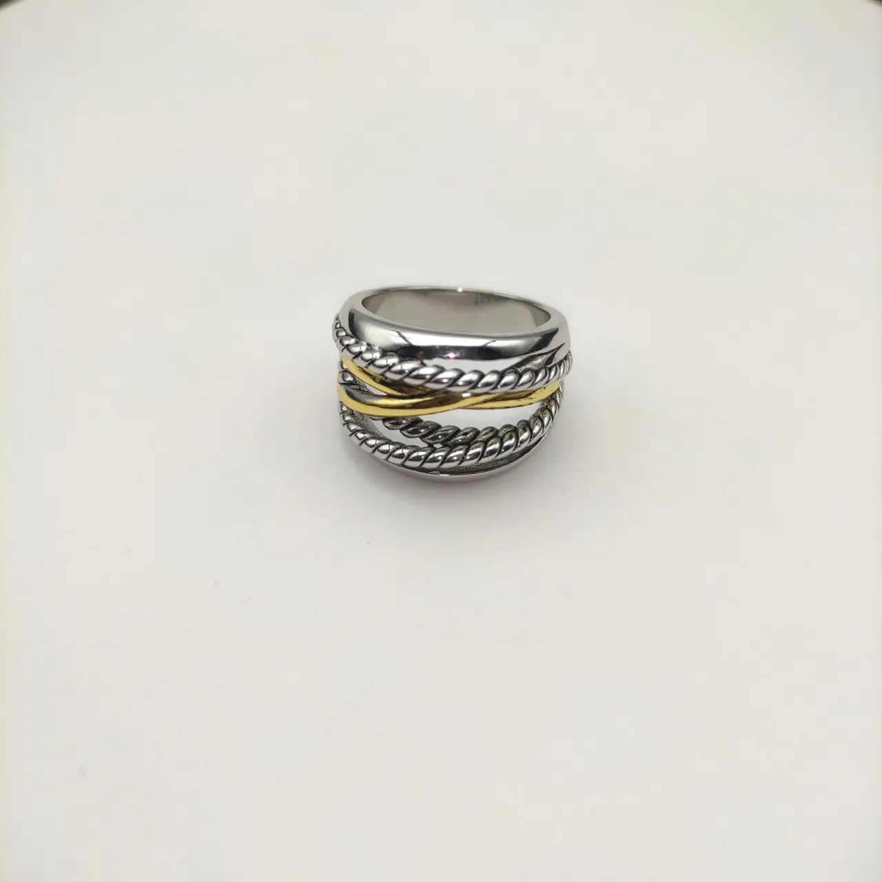 Two-Tone Twisted Rope Interlocking Ring 9
