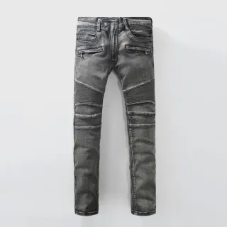 Washed Black Moto-Panelled Slim-Fit Jeans
