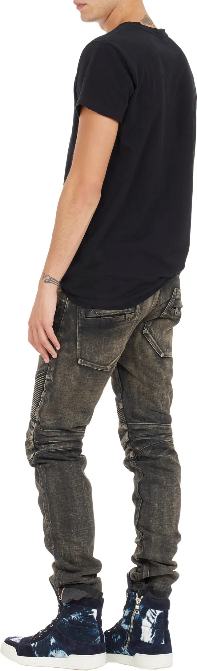 Washed Black Moto-Panelled Slim-Fit Jeans 18