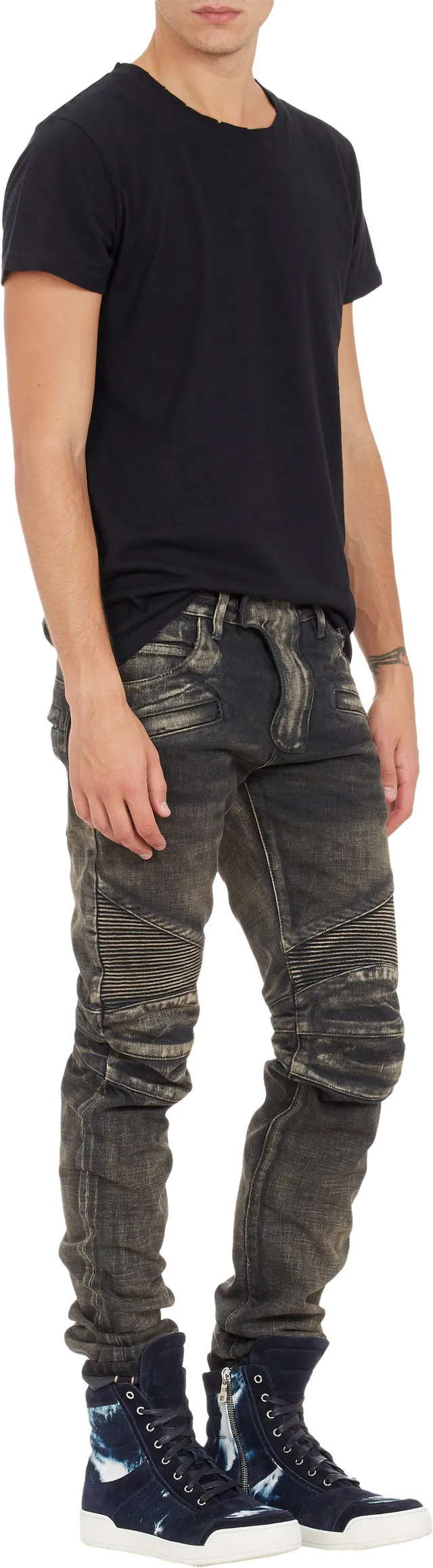 Washed Black Moto-Panelled Slim-Fit Jeans 19