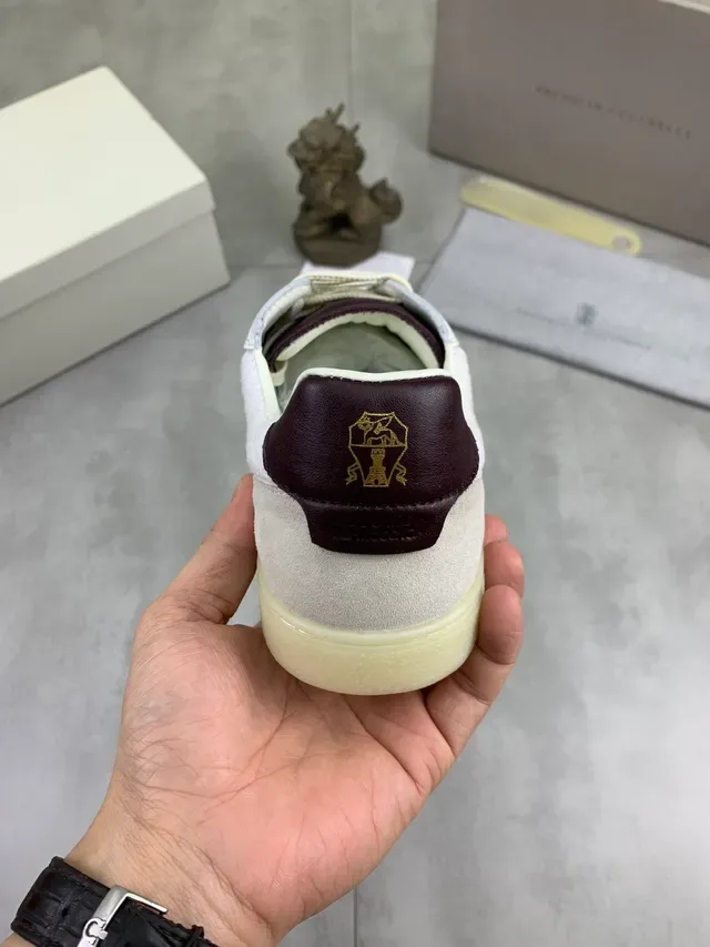 White and Beige Ribbed Knit Suede Accent Lifestyle Sneaker 3