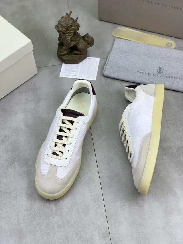 White and Beige Ribbed Knit Suede Accent Lifestyle Sneaker 4