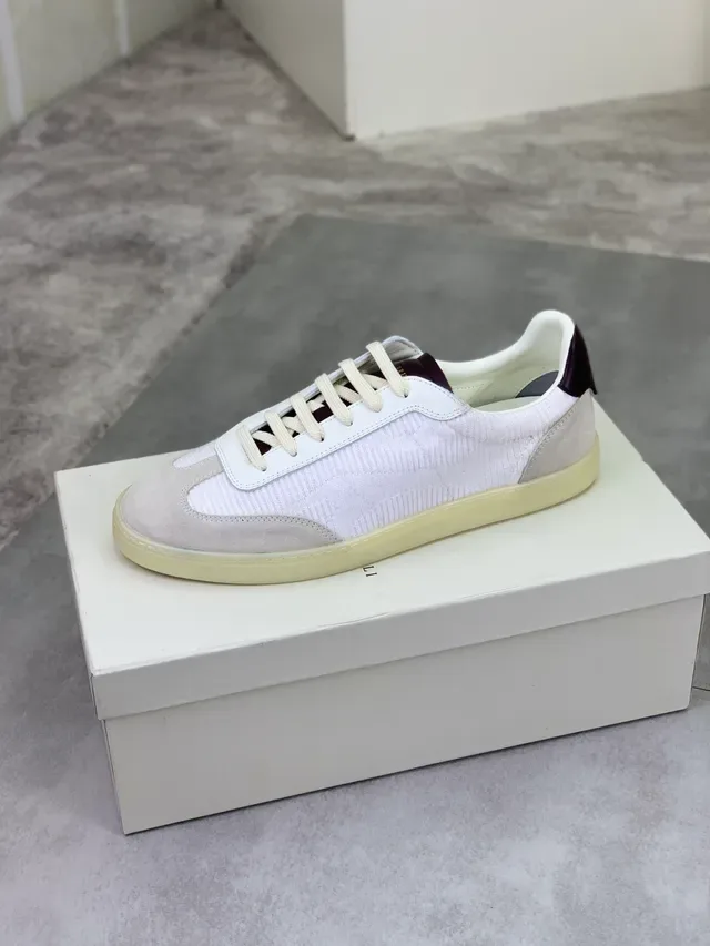 White and Beige Ribbed Knit Suede Accent Lifestyle Sneaker 5
