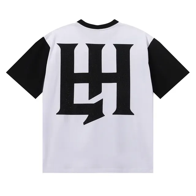 White and Black Contrast-Sleeve Graphic Print T-Shirt 3