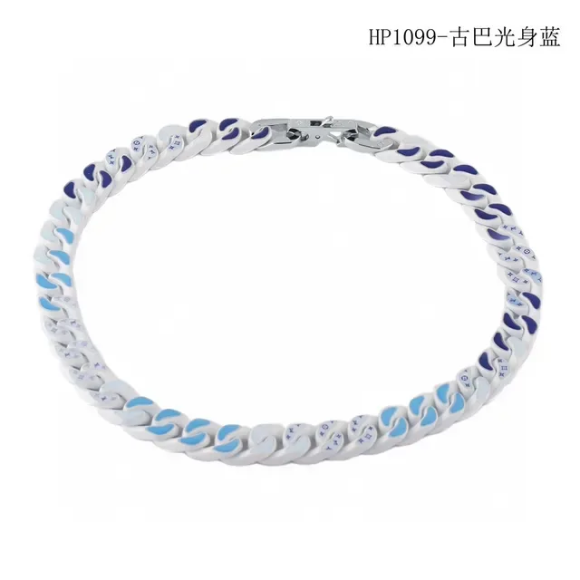 White and Blue Two-Tone Curb-Link Chain Necklace 2
