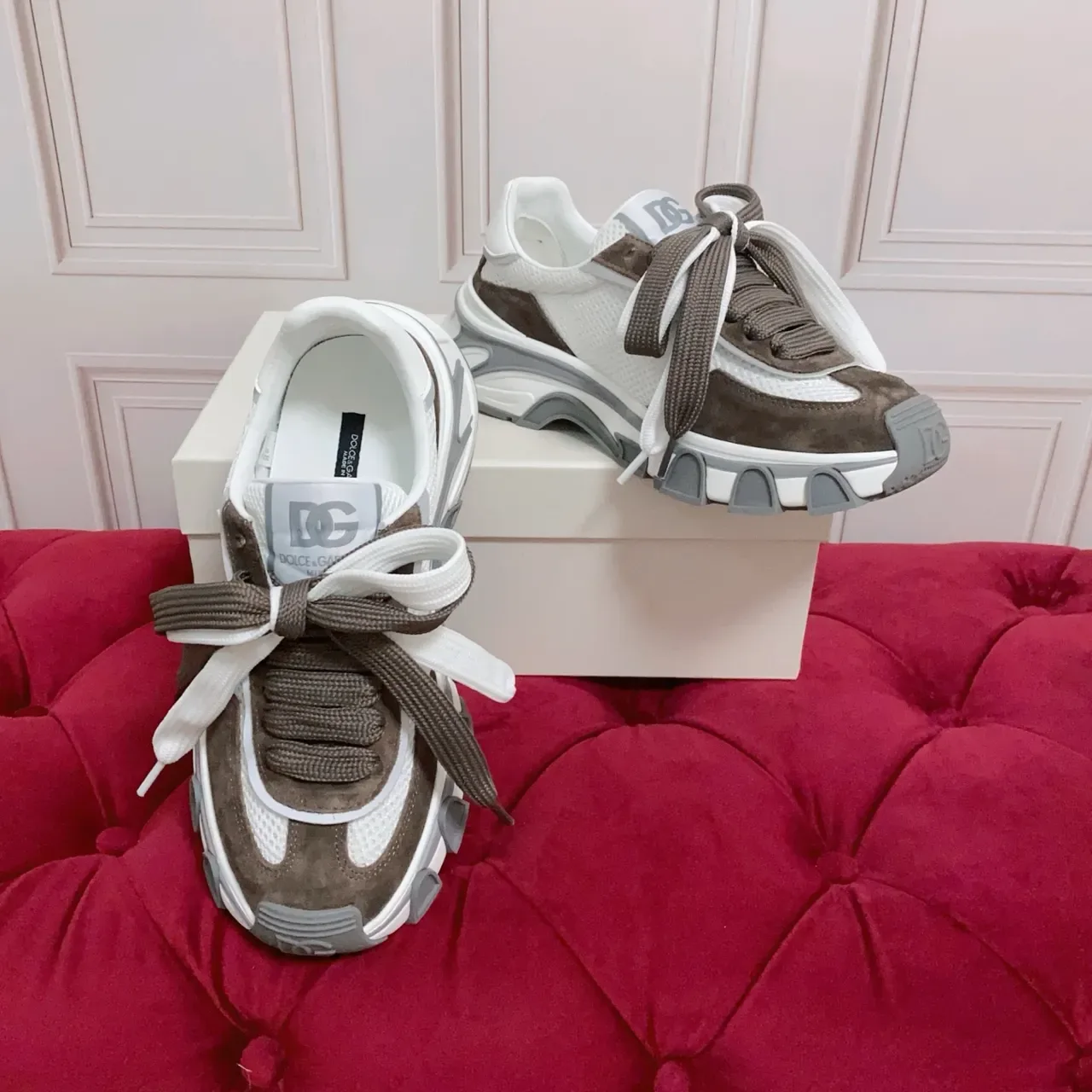White and Brown Mesh Suede Chunky Sole Lifestyle Sneakers 5
