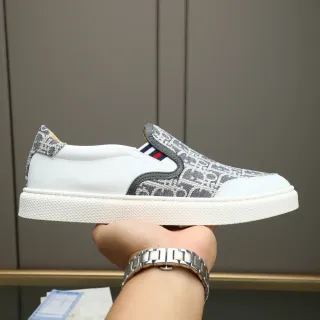 White and Gray Monogram-Print Slip-On Lifestyle Sneakers
