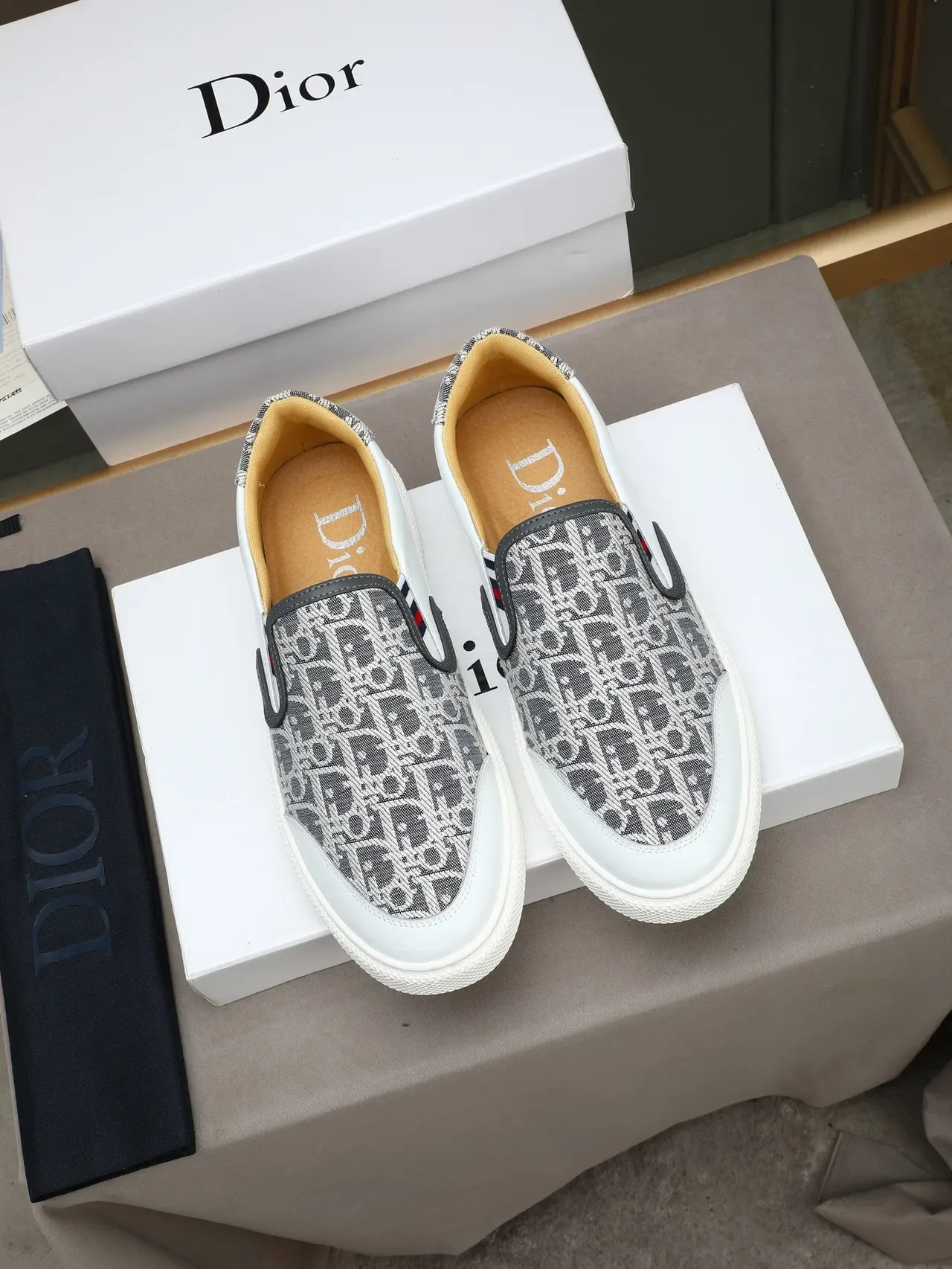 White and Gray Monogram-Print Slip-On Lifestyle Sneakers 2
