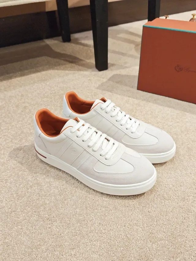 White and Gray Suede-Leather Panelled Low-Top Sneaker 4