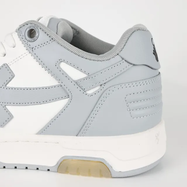 White and Light Gray Layered Leather Lifestyle Sneakers 4