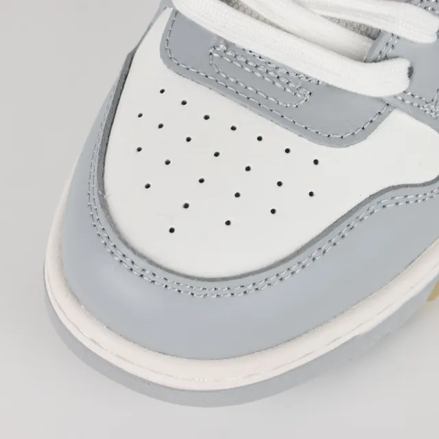 White and Light Gray Layered Leather Lifestyle Sneakers 5