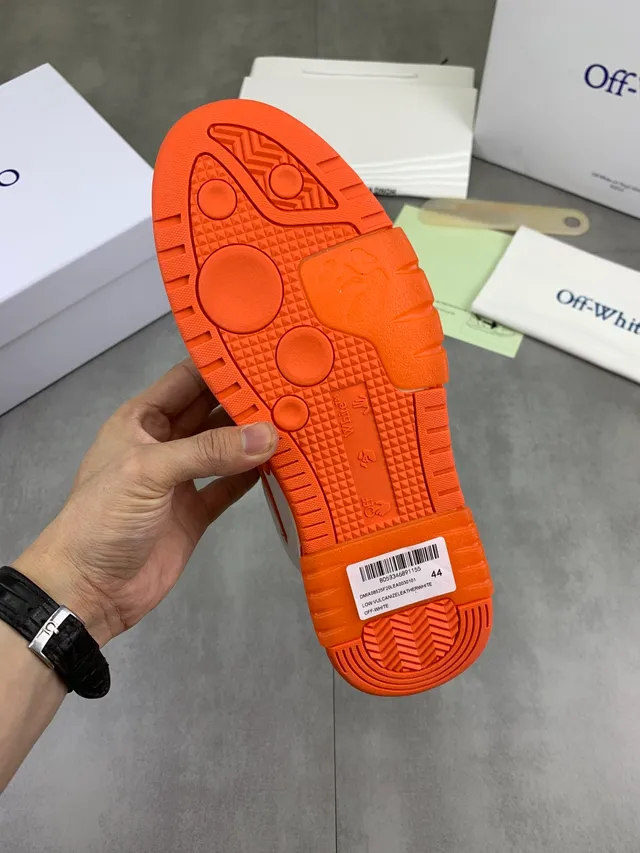 White and Orange Low-Top Perforated Lifestyle Sneakers 2
