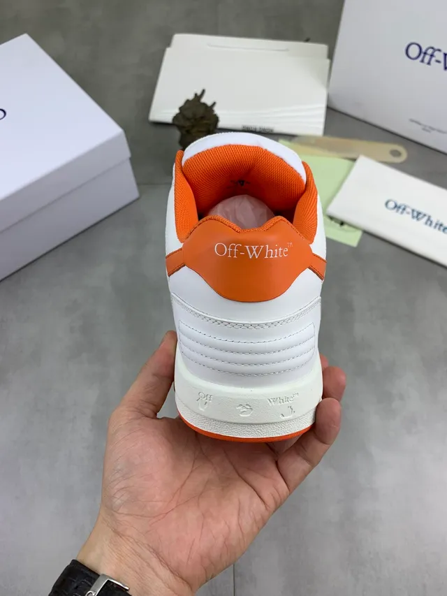 White and Orange Low-Top Perforated Lifestyle Sneakers 3