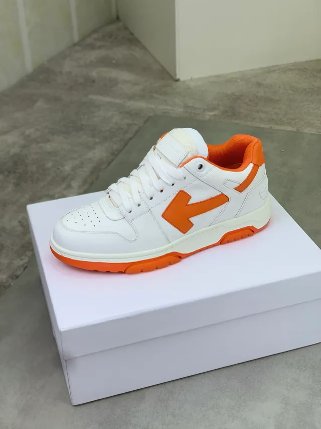 White and Orange Low-Top Perforated Lifestyle Sneakers 4