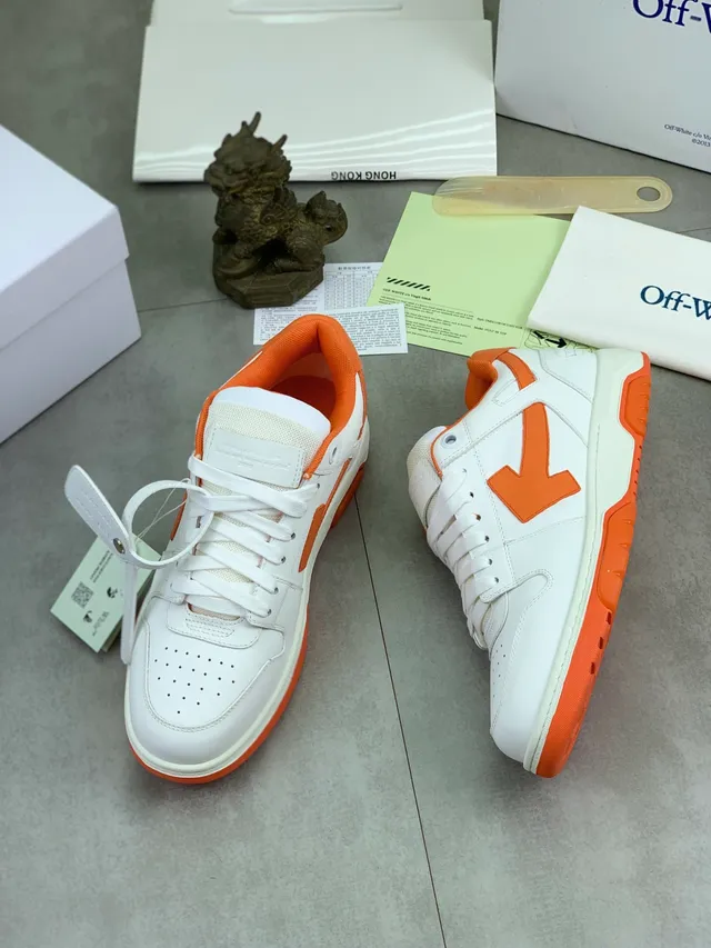 White and Orange Low-Top Perforated Lifestyle Sneakers 5