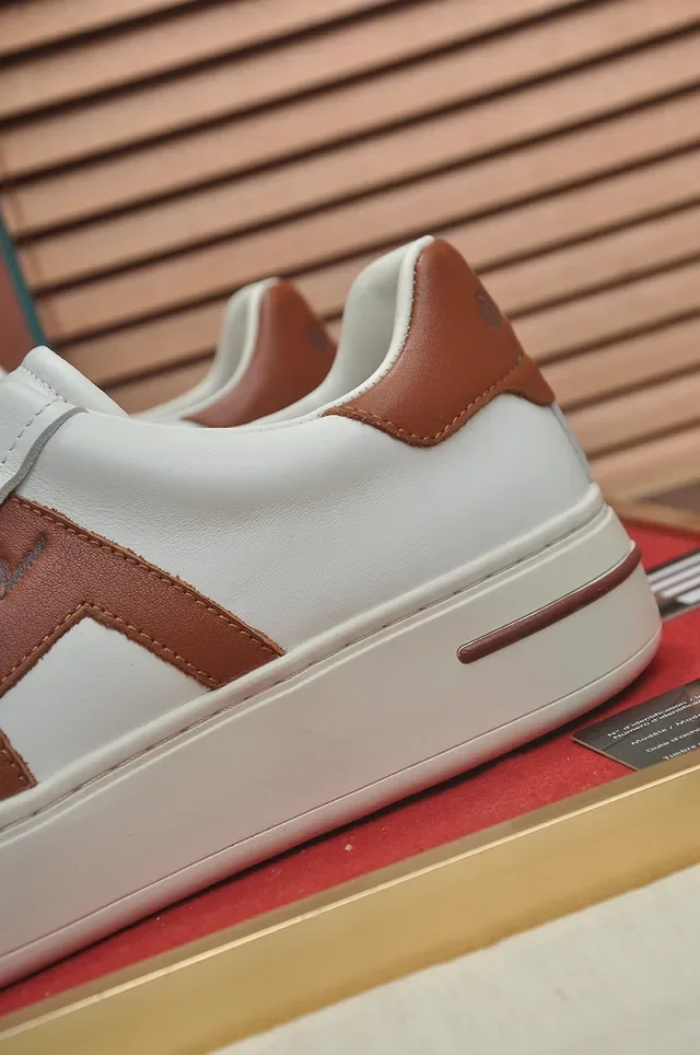 White and Tan Leather Low-Top Lace-Up Sneaker 2
