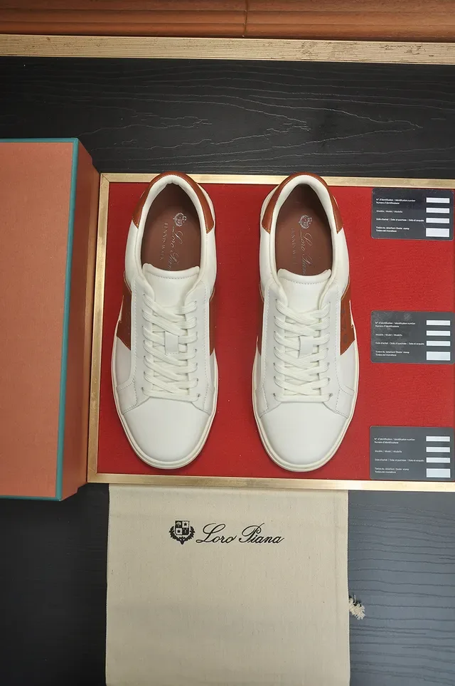 White and Tan Leather Low-Top Lace-Up Sneaker 3