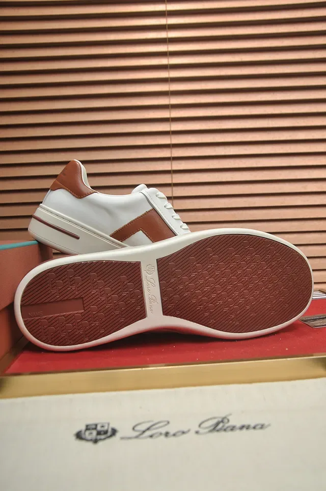 White and Tan Leather Low-Top Lace-Up Sneaker 4