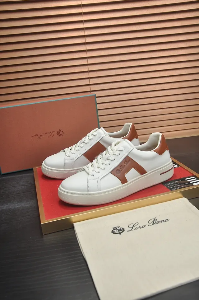 White and Tan Leather Low-Top Lace-Up Sneaker 5