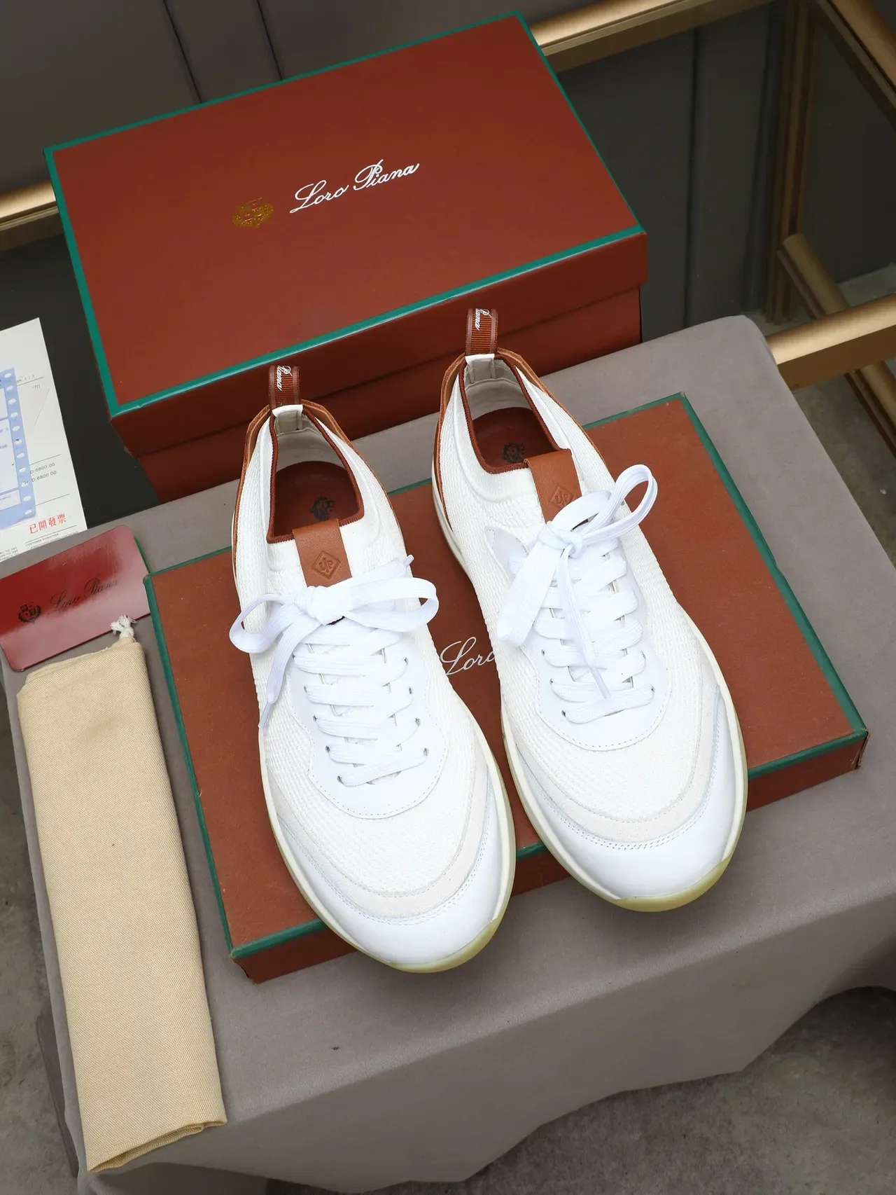 White and Tan Mesh Overlay Sneaker 2