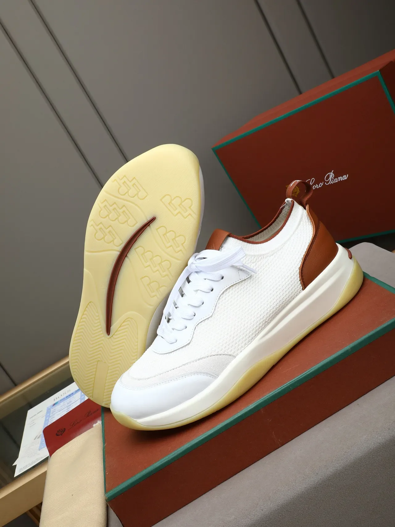 White and Tan Mesh Overlay Sneaker 4