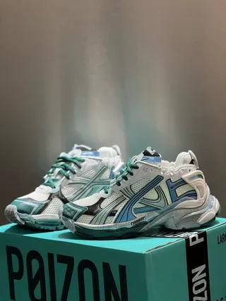 White and Teal Chunky Lifestyle Sneaker 6