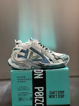 White and Teal Chunky Lifestyle Sneaker 7