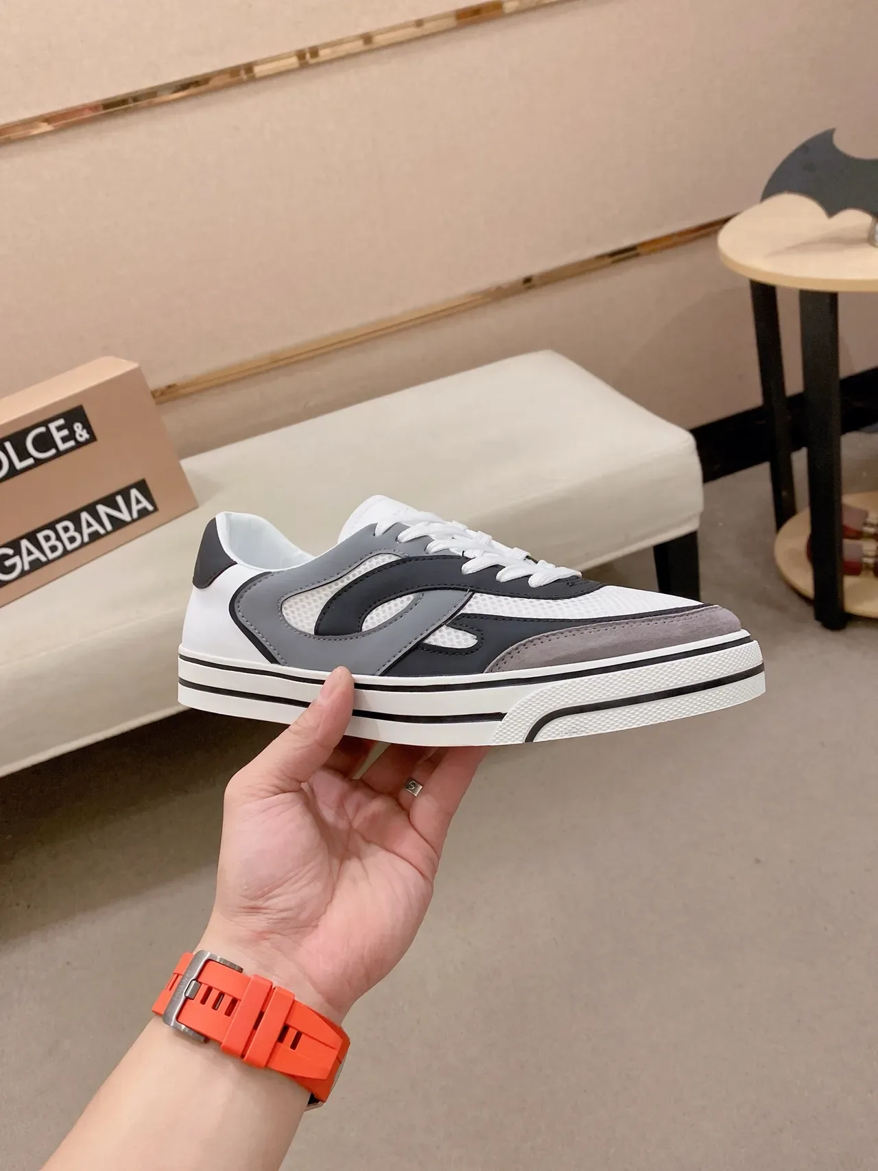 White Black Gray Layered Overlay Low-Top Lace-Up Sneakers 5