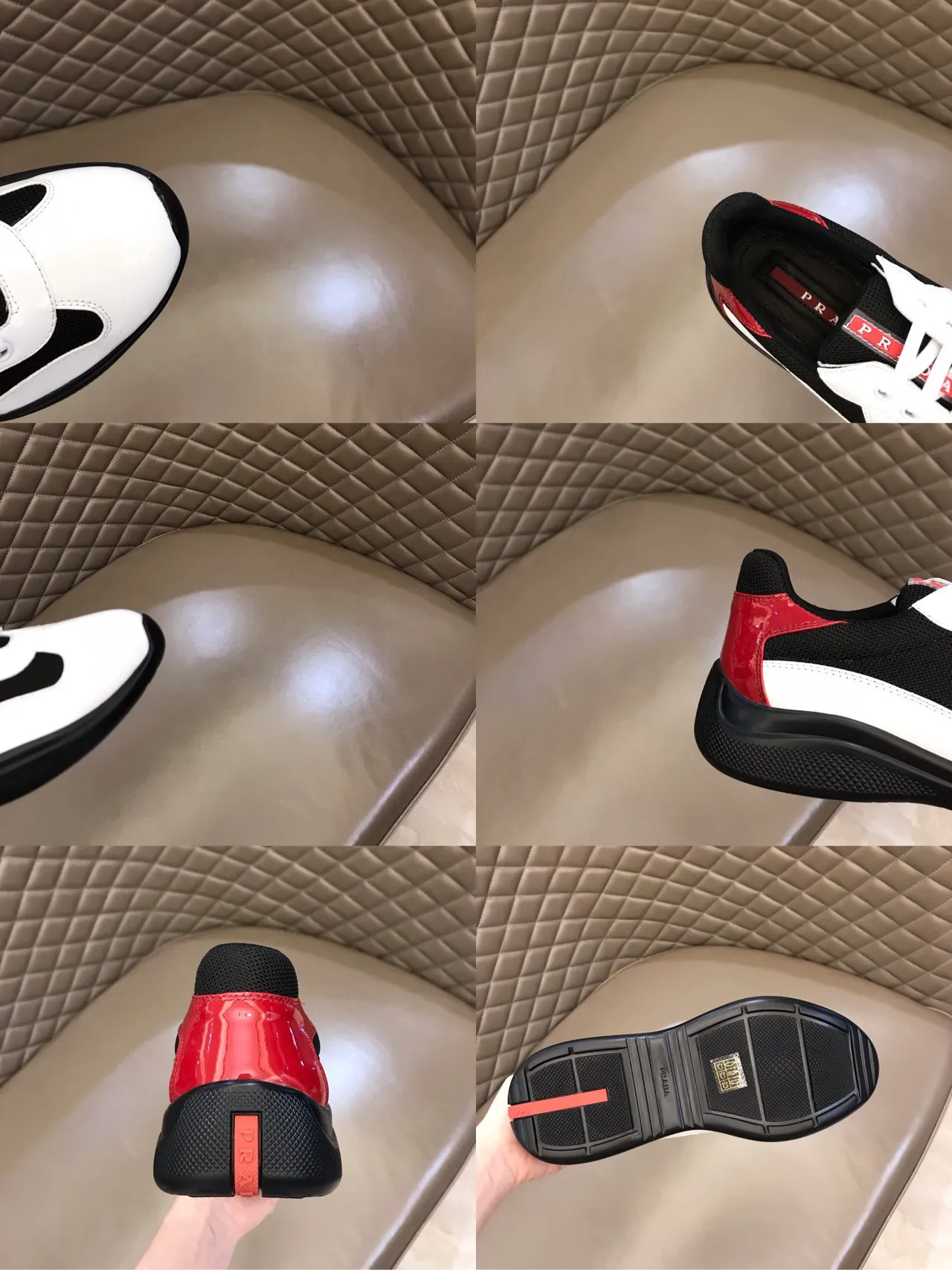 White Black Red Color-Blocked Mesh and Leather Lifestyle Sneaker 2