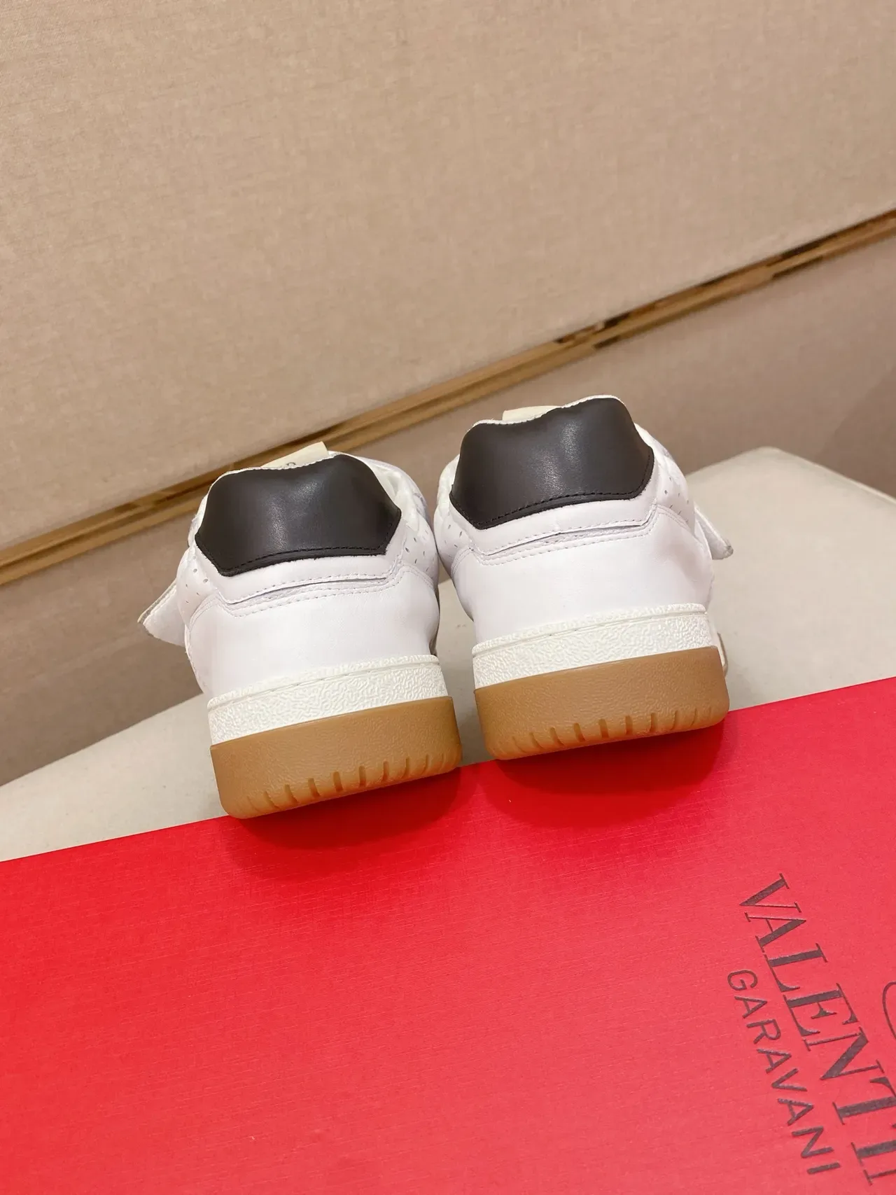 White Black Strap-and-Buckle Closure Perforated Leather Upper Sneakers 3