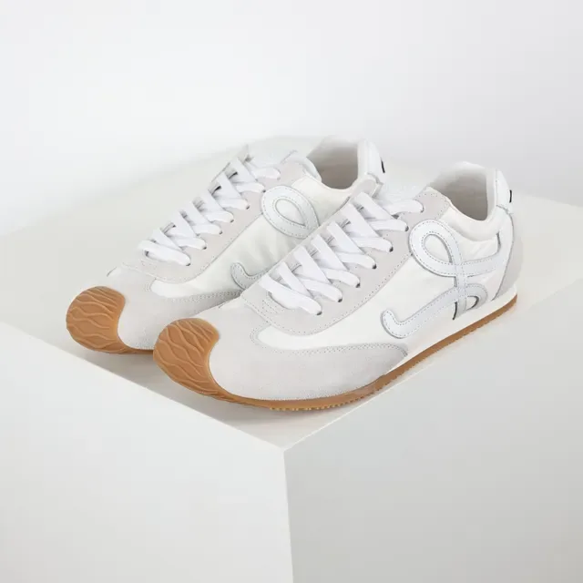 White Brown Low-Top Suede-and-Textile Upper Sneakers 2