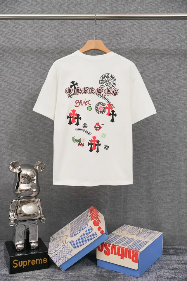 White Embroidered Chest Graphic Crewneck T-Shirt 4