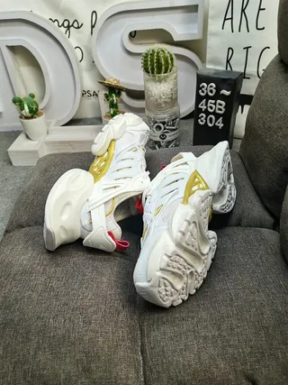 White Gold Sculpted Sole Layered Synthetic Cage Chunky Sneakers 6