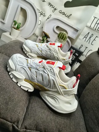 White Gold Sculpted Sole Layered Synthetic Cage Chunky Sneakers 7